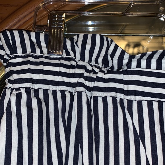 Zara Basic Navy & White Vertical Stripe High-Rise Paperbag Style Belted Pants - Picture 10 of 16